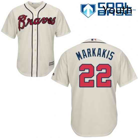 Youth Majestic Atlanta Braves 22 Nick Markakis Replica Cream Alternate 2 Cool Base MLB Jersey